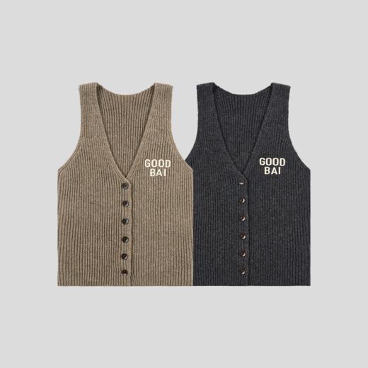 GOODBAI 粗体logo贴布绣V领纽扣扭绳针织背心 商品图1