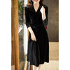 丁摩 黑色金丝绒连衣裙女春秋冬法式收腰高端时尚气质长袖打底裙5ZF-0819 商品缩略图1