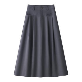 丁摩 灰色垂感百褶半身裙女春秋高腰显瘦中长款宽松西装裙5ZF-02813