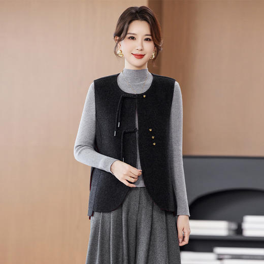KQ品牌新中式羊毛大衣双面毛呢外套小个子马甲女时尚洋气妈妈装马夹 商品图1