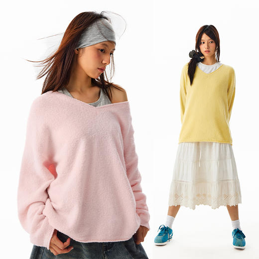 CryingCenter 软糯v领 落肩显瘦毛衣卫衣 哭喊中心 商品图2