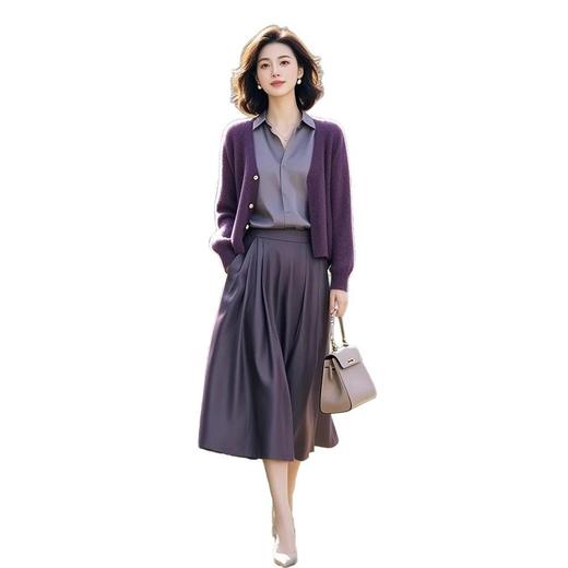 雀说显瘦洋气欧货潮时髦休闲紫色针织开衫衬衣半身裙AL5280 商品图4