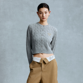 GOODBAI 粗体logo贴布绣圆领扭绳针织开衫