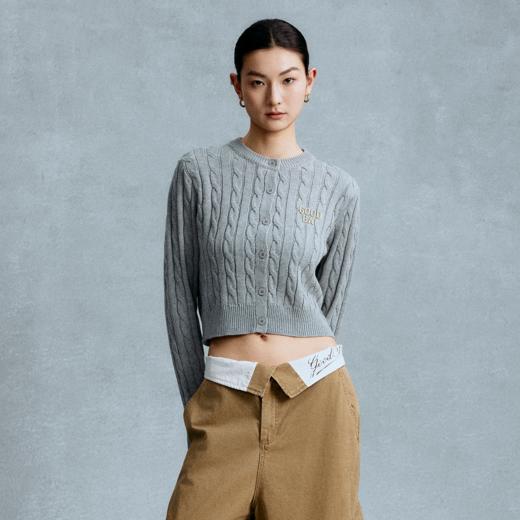 GOODBAI 粗体logo贴布绣圆领扭绳针织开衫 商品图0