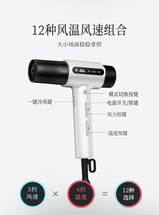 SOLIS索利斯吹风机260Pro白色/柠檬黄/银紫色 商品图4