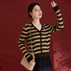 SM 1531撞色条纹v领显瘦针织毛衣开衫绵羊毛蚕丝 商品缩略图2