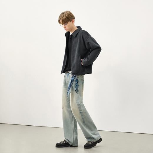 714street老钱风穿搭羊毛混纺翻领夹克 2025秋冬款廓形毛呢外套男 商品图3