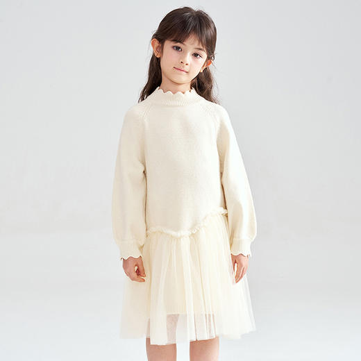 笛莎Deesha 2025冬季新款女童时尚气质网纱拼接针织连衣裙 商品图0