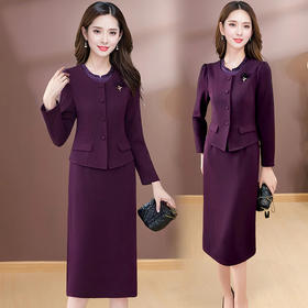 QYM SDB18-Y假两件连衣裙气质时尚优雅拼接妈妈裙