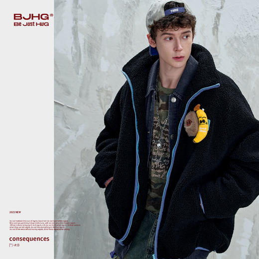 BJHG不计后果新款贴贴羊羔绒棉服男款冬季设计感情侣装棉衣外套女 商品图2