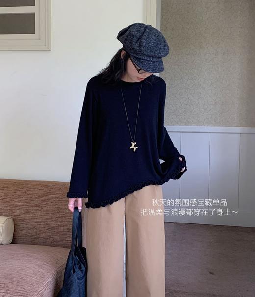 老米优品🎈3-5天！《文艺随心不规则下摆秋日tee 》95%棉+5%氨纶。寻常日子里，需要这份 “小独特”把艺术家的随性缝进衣摆 T250915B 商品图9