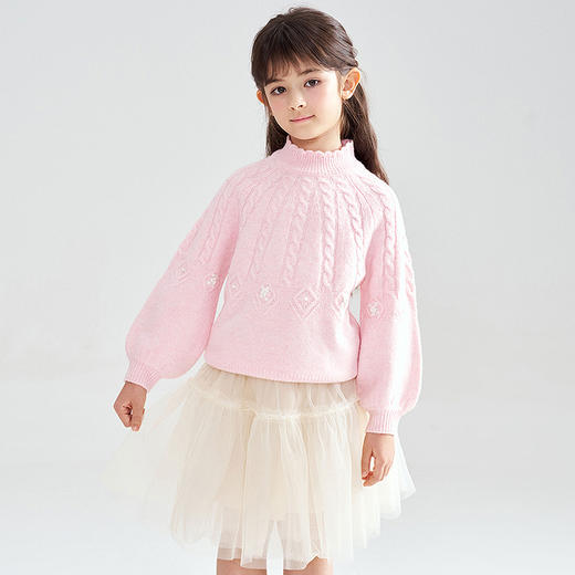 笛莎Deesha 2025冬季新款女童甜美复古绞花半高领套头针织衫 商品图1