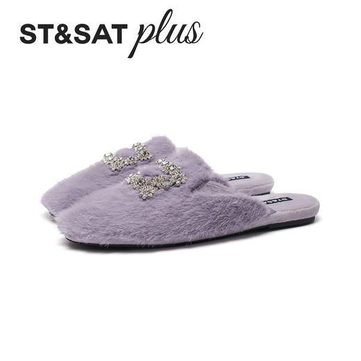 【微醺系列】星期六都市丽人钻扣毛绒穆勒拖SSD4114160 商品图12