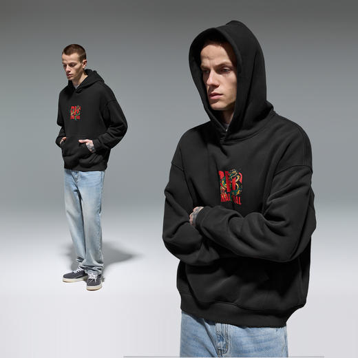 REDCHARCOAL 红炭灰色生肖蛇连帽卫衣男秋季新款美式潮牌男士帽衫 商品图2