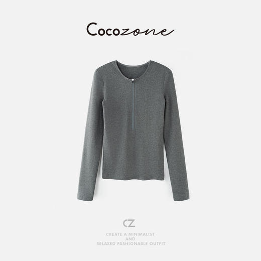 刘一一 圆领纯色棉质休闲长袖T恤 CD2A2362 商品图0