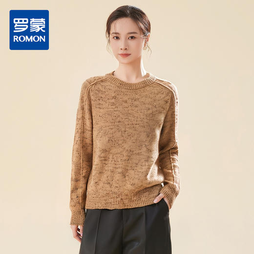 罗蒙秋冬圆领金丝珠片羊毛衫女士舒适百搭针织衫设计感休闲毛衣上衣女 商品图0