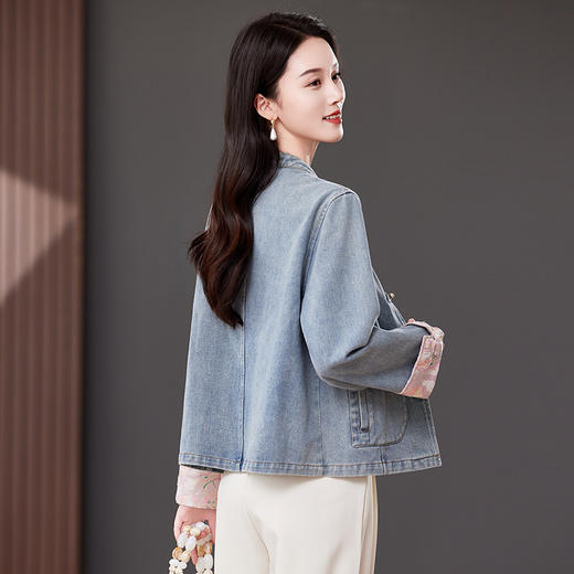雀说新中式国风牛仔短外套新款气质复古百搭减龄唐装上衣AL2519 商品图2