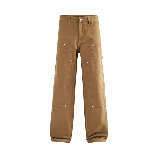 红炭男裤 卡其色铆钉工装裤男春夏新款直筒休闲裤宽松男士裤子 商品图4