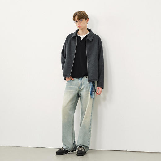 714street老钱风穿搭羊毛混纺翻领夹克 2025秋冬款廓形毛呢外套男 商品图1