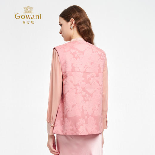 乔万尼2025秋新品新中式提花东方雅致盘扣夹棉宽松开襟马甲ED1K912 商品图4