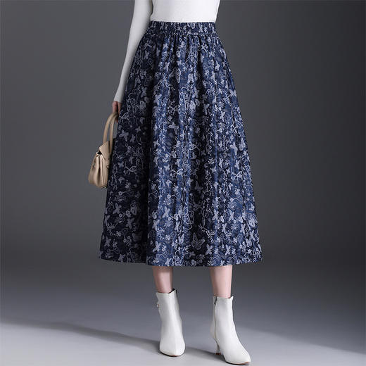 QYM 769-Y松紧高腰半身裙时尚蝴蝶花裙优雅A字裙 商品图0