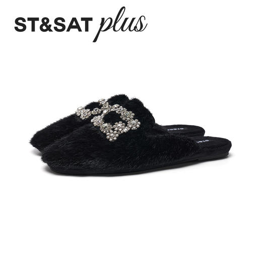 【微醺系列】星期六都市丽人钻扣毛绒穆勒拖SSD4114160 商品图9