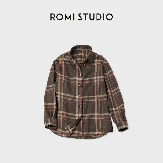 ROMI STUDIO“随性复古”全棉色织格纹工字褶翻领衬衫 RWCAS65456 商品图1