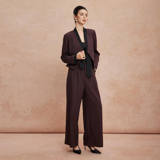 QG101斯尔丽25新款时尚套装文艺通勤小香外套波点丝巾配修身直腿裤套装 商品图3