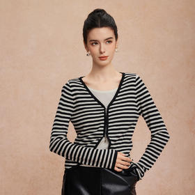 QG631斯尔丽25新款假两件上衣含羊毛撞色内搭拉链外套百搭时尚针织衫