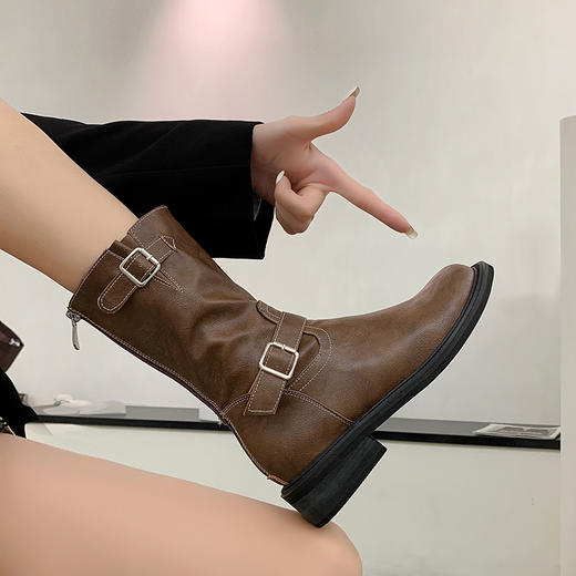 【YW】无忧购 粗跟时装靴秋季美拉德风中筒西部靴马丁靴女F55（截单后3-5天发货） 商品图7