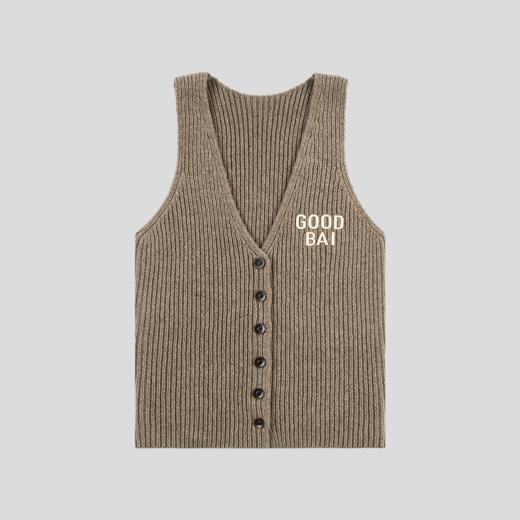 GOODBAI 粗体logo贴布绣V领纽扣扭绳针织背心 商品图2