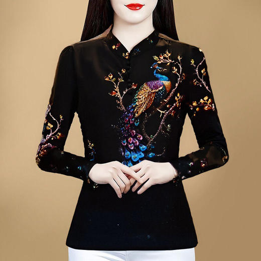 KQL E333M3178洋气印花立领衬衫显瘦气质上衣宽松小衫 商品图1