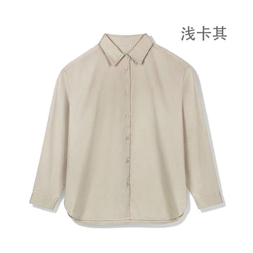 占姆士女士春秋全棉缎纹长袖衬衫落肩下摆弧形开叉衬衣 商品图5