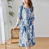 丁摩新款桑蚕丝连衣裙显瘦中年长袖高贵气质真丝印花裙AL3758 商品缩略图2