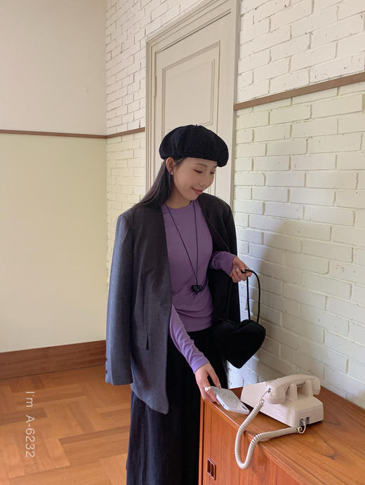 送项链！秋冬新款糯糯螺纹自由小圆领长袖T恤 百搭休闲打底衫内搭上衣 商品图5