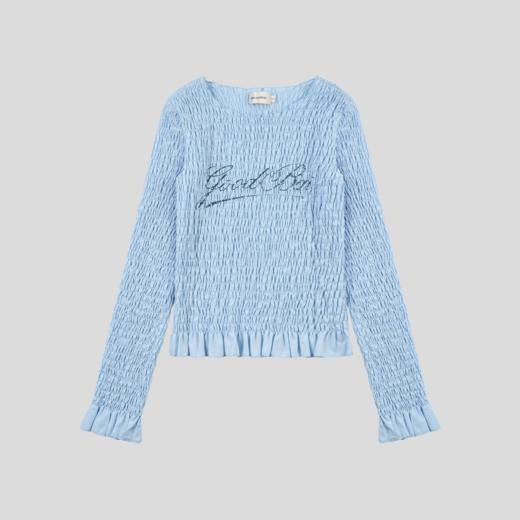 GOODBAI 斜体logo印花褶皱面料收身长袖T恤 商品图3