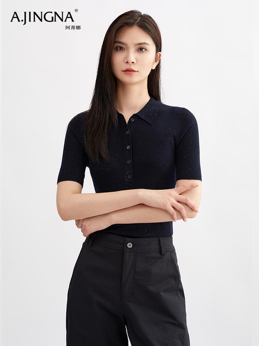 【亮闪金丝】阿菁娜简约POLO领法式优雅气质针织衫F30Q302038 商品图2