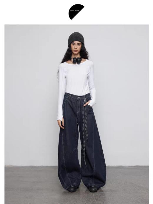 半圆/Q5753786/不规则分割阔腿牛仔裤 商品图2