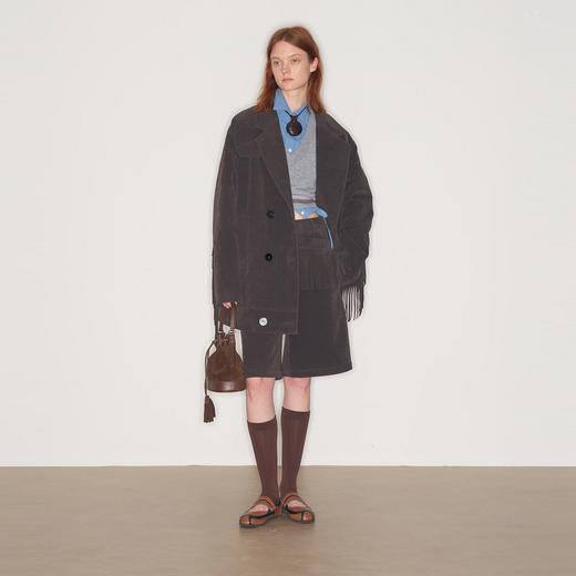 lost in echo2025早秋新款双排扣休闲流苏仿麂皮西装外套直筒中裤 商品图0