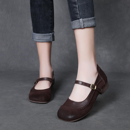 FR25051头层牛皮复古平跟玛丽珍单鞋女四季春秋新款软底软面休闲女鞋 商品图0