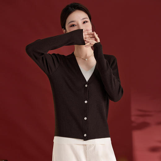 SM 1003针织开衫桑蚕丝气质v领长袖宽松外穿毛衣 商品图1