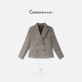 刘一一“人字纹西服”羊毛亚麻混纺双排扣外套 CD2A1653