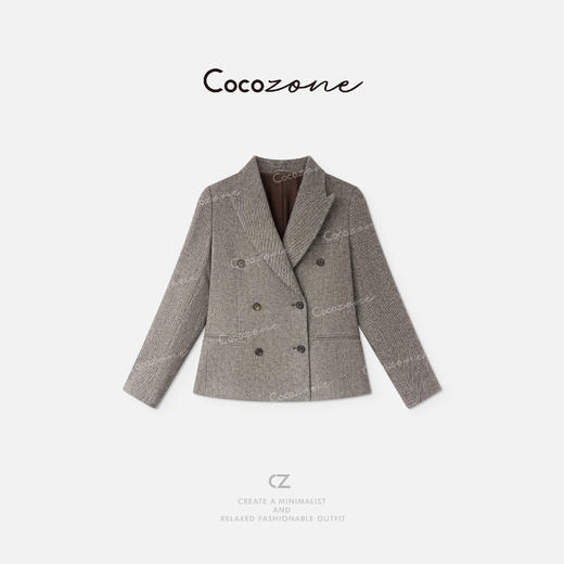 刘一一“人字纹西服”羊毛亚麻混纺双排扣外套 CD2A1653 商品图0