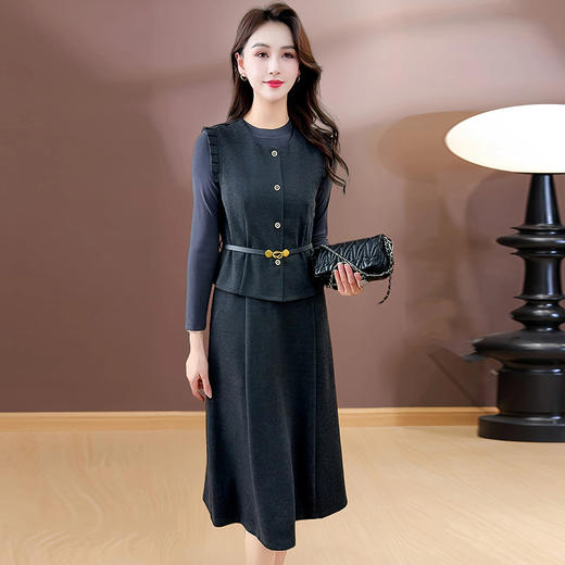 QYM SDB17-Y洋气法式两件套连衣裙时尚收腰女神范裙 商品图1