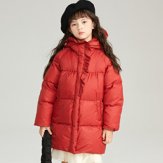 笛莎Deesha 2025冬季新款女童甜美木耳边中长款羽绒服 商品图1