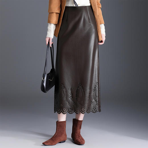 QYM 767-Y皮包裙PU皮裙时尚高腰半身裙开衩一步裙 商品图0