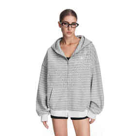 【限时7折】FDR官方店 条纹闪闪连帽卫衣女2025新款秋季潮牌情侣宽松外套男