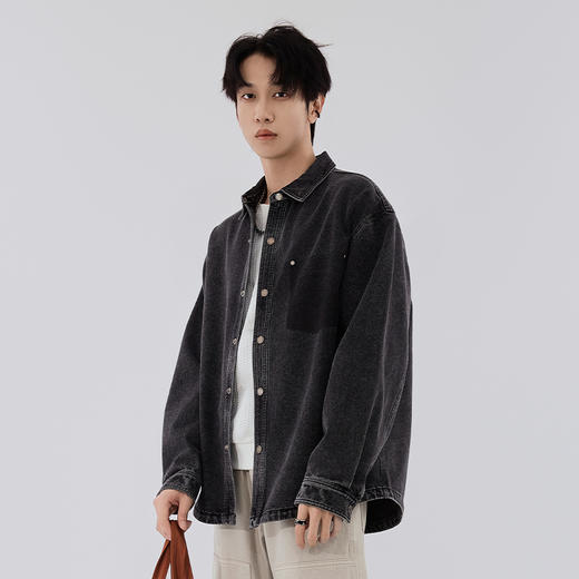 【新品上新】HX 秋季水洗牛仔翻领长袖衬衫S103533138101 商品图2