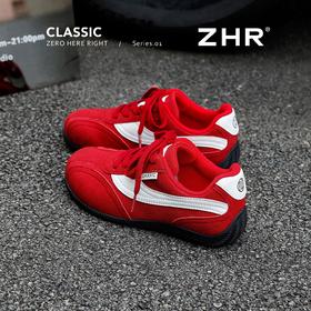ZHR则则复古薄底德训鞋女鞋2025秋季百搭增高赛车鞋超软红色鞋子