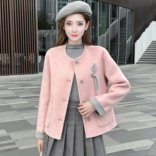 QYM 5958-Y双面毛呢外套时尚单排扣休闲上衣 商品图0